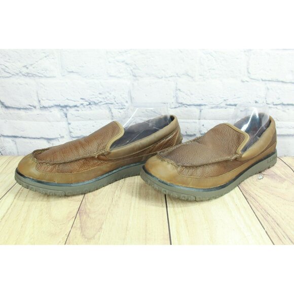 LL Bean All Week Brown Leather Shearling Lined Moccasin Slippers Size 12 M - Picture 2 of 9